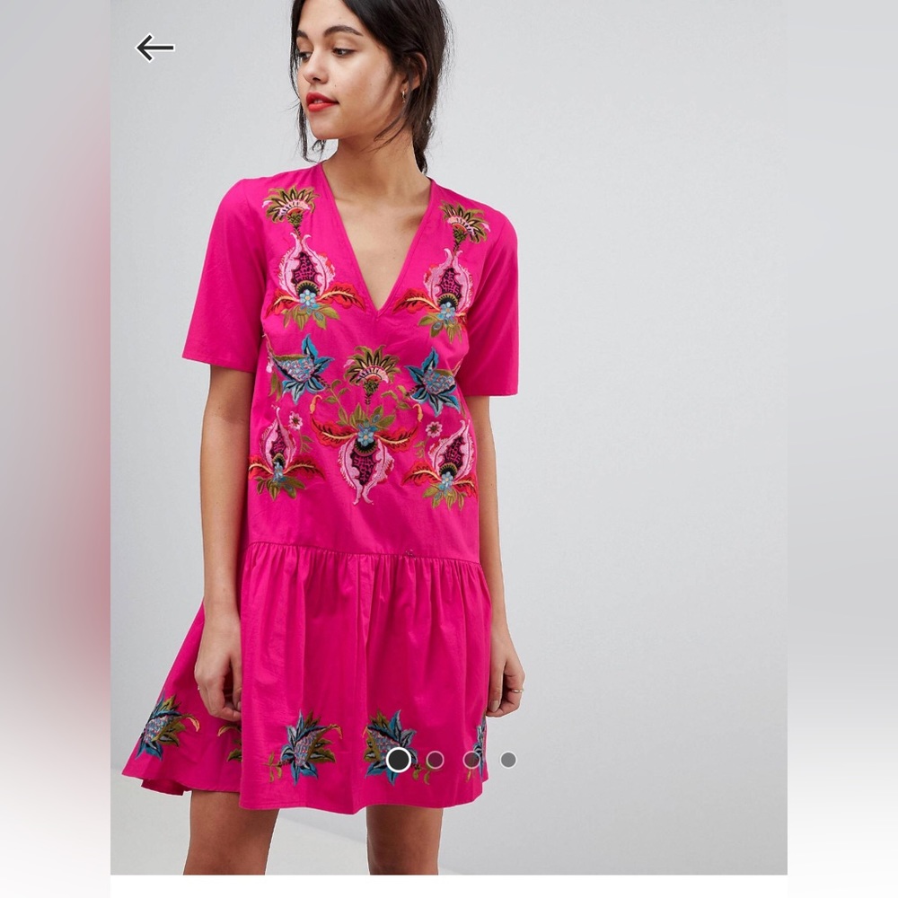 ASOS short sleeve embroidered drop waist mini dress
